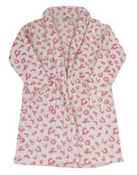 Bílo-růžový plyšový župan s leopardím vzorem Kids