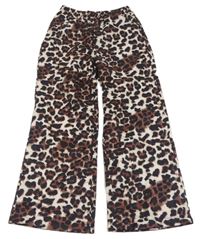 Béžovo-hnědo-černé kalhoty s leopardím vzorem 