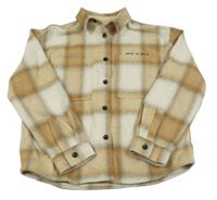 Bielo-smetanovo-okrová kockovaná košeľová bunda s nápisom Zara