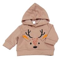 Ružová vzorovaná mikina s ňufáčikom  a kapucňou Shein