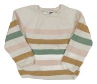Bielo-béžovo-ružovo-zelený pruhovaný sveter Ergee