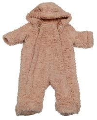 Ružová kožušinová zateplená kombinéza s kapucňou George