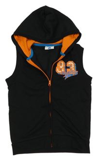 Čierno-oranžovo-modrá tepláková vesta s číslom a kapucí zn.topolino