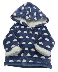 Tmavomodrá sametová zateplená propínací mikina s mraky a kapucí Next