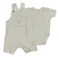 2set - Bílé body + bílo-béžové pruhované laclové kraťasy s čumákem Nutmeg