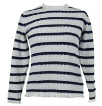 Dámský bílo-tmavomodrý pruhovaný ažurový lehký svetr Savida 