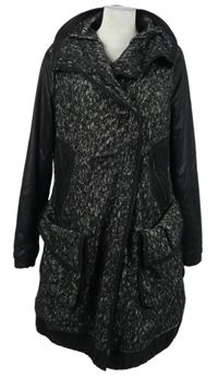 Dámsky čierno-sivý melírovaný vlnený kabát