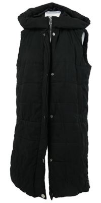 Dámská černá šusťáková zateplená maxi vesta s kapucí Boohoo 