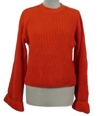 Dámsky červený žinylkový rebrovaný sveter s rozšířenými rukávy Zara