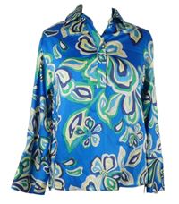 Dámská modro-zelená vzorovaná saténová polo halenka F&F