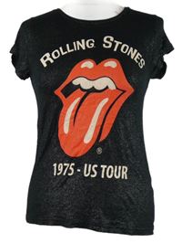 Dámské černé třpytivé tričko s potiskem Rolling Stones 