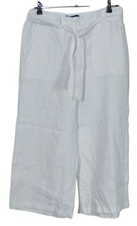 Dámske biele ľanové culottes nohavice s opaskom M&S