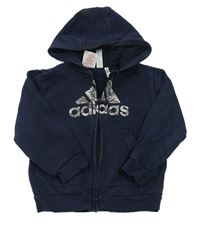 Tmavomodrá propínací mikina s logem a kapucí Adidas