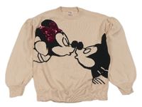 Svetloružový ľahký sveter s Minnie a Mickey Mousem Disney