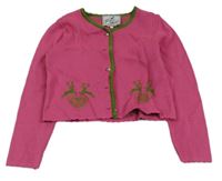 Ružovo-zelený prepínaci crop sveter s jeleňmi a srdiečkami