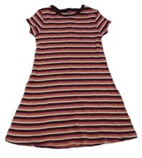 Růžovo-vínové pruhované žebrované šaty George