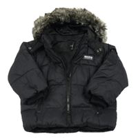 Čierna šušťáková zimná bunda s nášivkou a kapucňou River Island