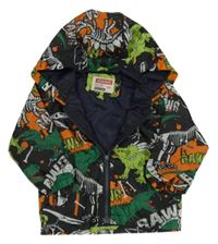 Černá šusťáková bunda s dinosaury a kapucí 