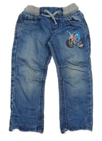 Modré rifle s motorkou a úpletovým pasom C&A