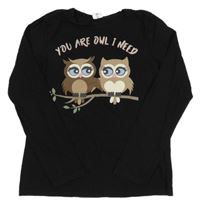 Černé triko se sovami page one young