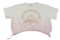 Bielo-ružové crop tričko s potlačou H&M