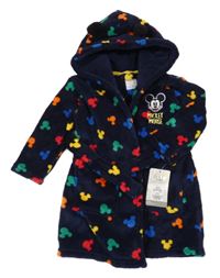 Nové - Tmavomodro-barevný chlupatý župan s Mickeym a kapucí Primark