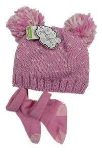 Nové - 2 Set - Růžová pletená čepice + růžové ponožky