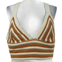 Nové - Dámsky smetanovo-tehlovo-hnedý pruhovaný pletený crop top Primark