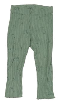 Zelené rebrované legíny s kvietkami George