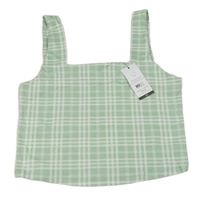 Zeleno-biely kockovaný crop top zn. New Look