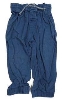Tmavomodré plátěné cuff kalhoty H&M