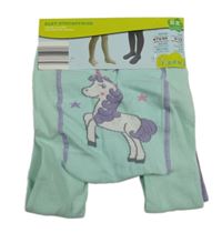 Nové - 2x punčocháče - mentolové punčocháče s jednorožcem + lila 