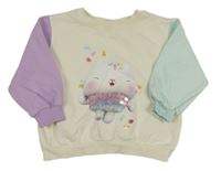 Smotanová overisze mikina s mačkou a farebnymi rukávy H&M