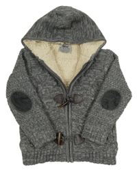 Šedý melírovaný propínací zateplený svetr s kapucí Rebel