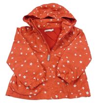 Červená melírovaná šušťáková jarná parka s hviezdami a kapucňou