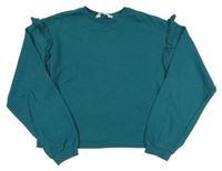 Smaragdová crop mikina s volánikmi H&M