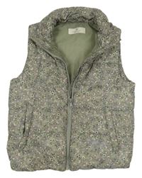 Khaki kvetovaná šušťáková zateplená vesta H&M