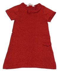 Červené trblietavé svetrové šaty s mašlou H&M