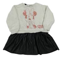 Bílo-černé teplákovo/koženkové šaty s Minnií Zara