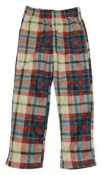 Bílo-modro-zeleno-červené kostkované fleecové pyžamové kalhoty Nutmeg