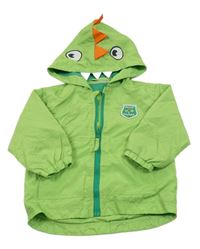 Zelená šusťáková jarní bunda s nášivkou a kapucí - drak