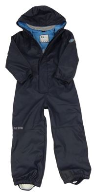 Tmavomodrá nepromokavá podšitá jarná kombinéza s dinosaurami a kapucňou Topolino