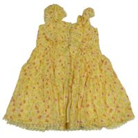 Žluto.-ružové kvetované šaty s čipkou