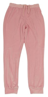 Růžové sametové žebrované tepláky F&F