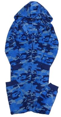 Modro-tmavomodrá army chlpatá kombinéza s kapucňou zn. M&S