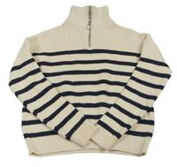 Smetanovo-tmavomodrý pruhovaný crop sveter s rolákom Primark