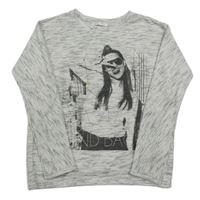 Bielo-sivé melírované tričko s potlačou Pepco