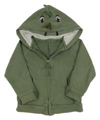 Khaki propínací mikina s kapucí - dinosaurus Next