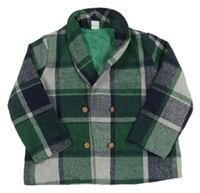 Zeleno-tmavomodro-sivý kockovaný flaušový jarný kabát Shein