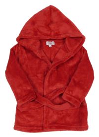 Červený chlupatý župan s kapucí 